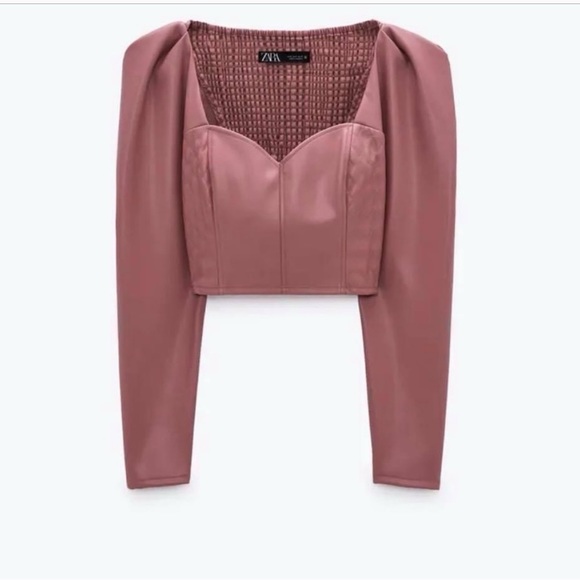 Beautiful dusty pink/mauve leather Zara top. Worn once. - Picture 4 of 4